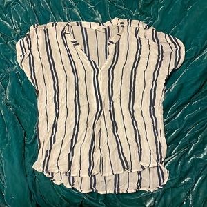 H&M Blue and White Striped V-neck Blouse